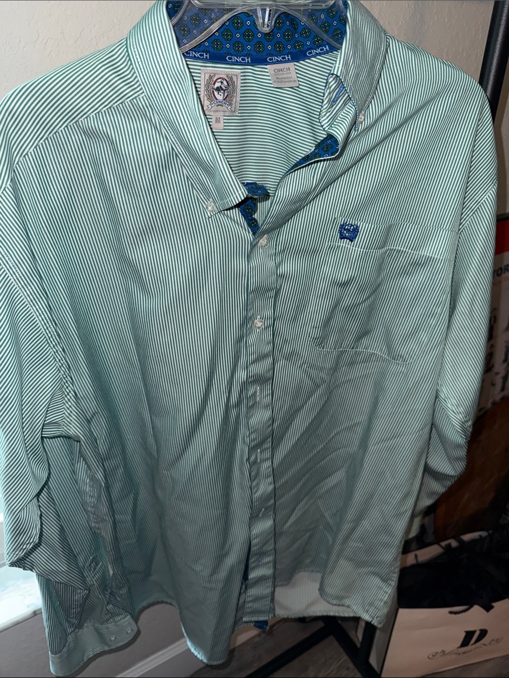 Cinch Men’s Light Green Pinstripe Button-Down Shirt